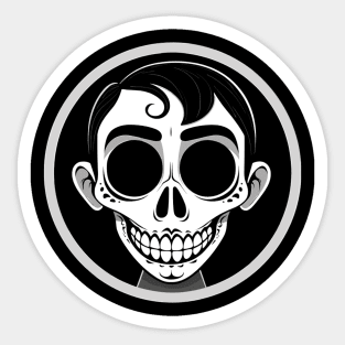 Movie Skull Icon: Black Circle Vector Cartoon Sticker